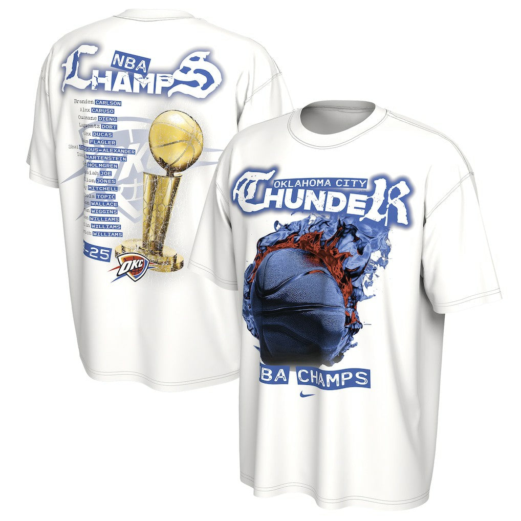 Nike - Oklahoma City Thunder Unisex 2025 NBA Finals Champions Celebration Parade Roster T-Shirt - White
