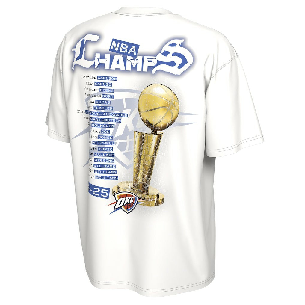 Nike - Oklahoma City Thunder Unisex 2025 NBA Finals Champions Celebration Parade Roster T-Shirt - White
