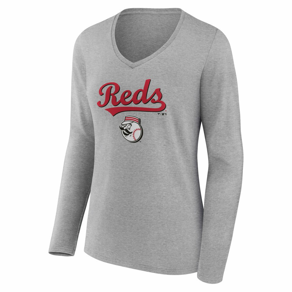 Cincinnati Reds Women's Team Lockup Long Sleeve V-Neck T-Shirt discount