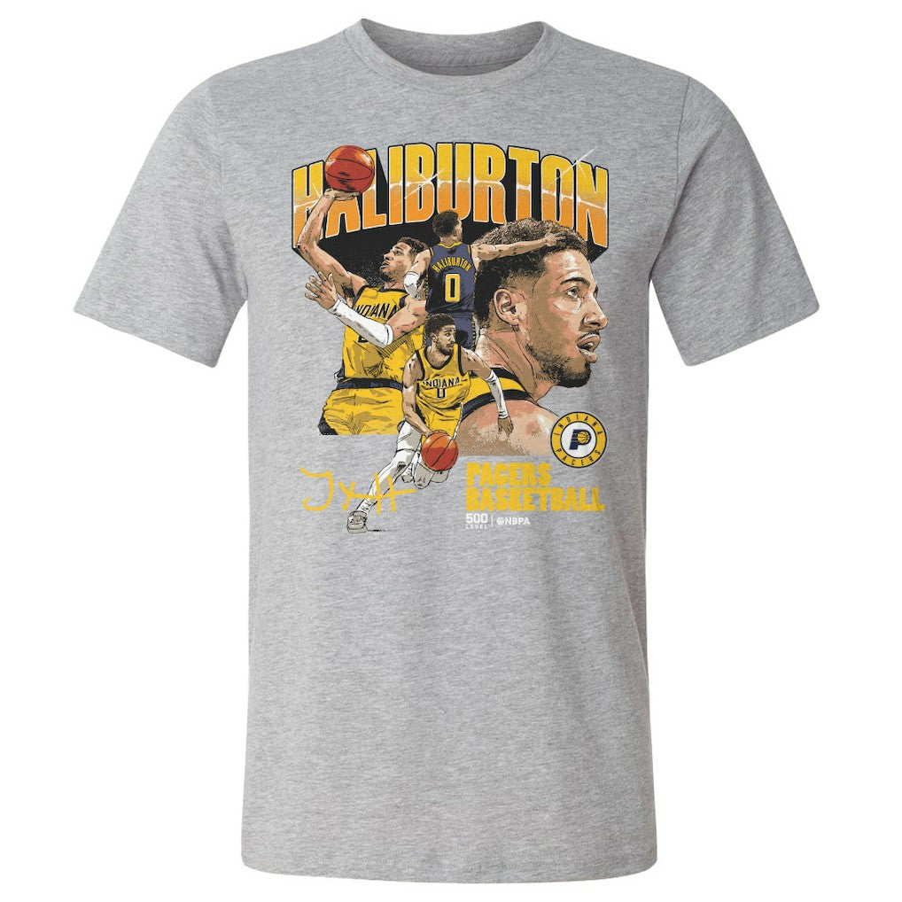 NBA - Tyrese Haliburton Indiana Pacers 500 Level Collage T-Shirt - Heather Gray