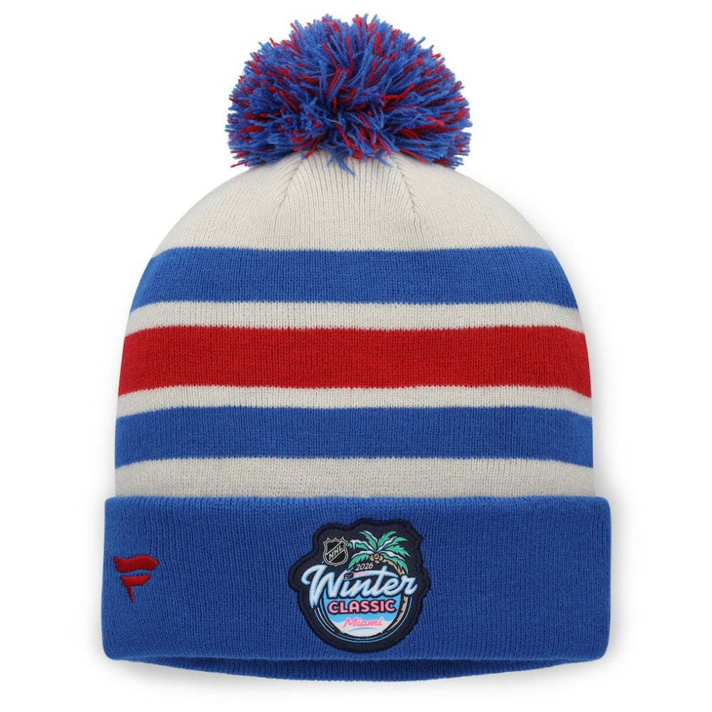 New York Rangers Fanatics 2026 NHL Winter Classic Cuffed Pom Knit Hat Cream/Blue