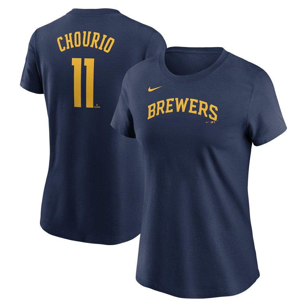 Jackson Chourio Milwaukee Brewers Nike Women's Cooperstown Collection Fuse Name & Number T-Shirt On Sale