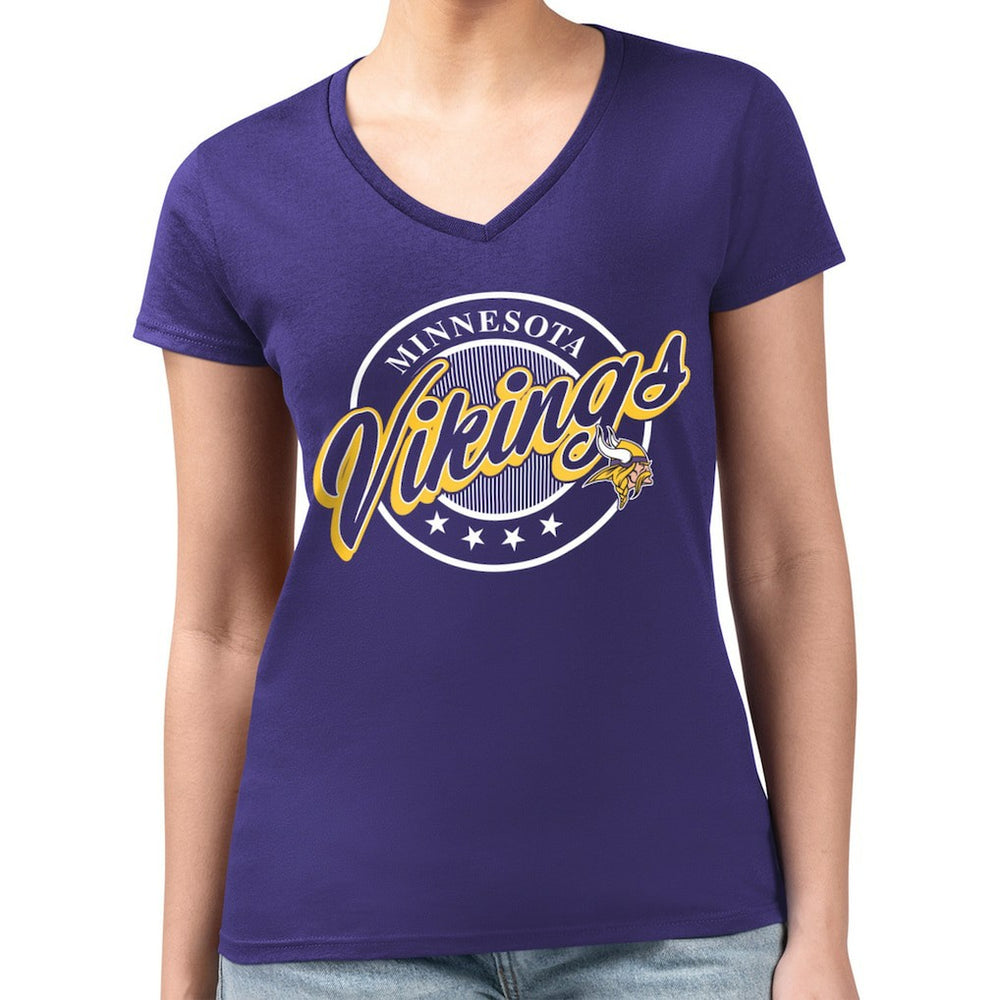 Minnesota Vikings G-III 4Her by Carl Banks Women's Super-Slim Fit Lightweight Pinstripe Circle V-Neck T-Shirt Purple - NFL