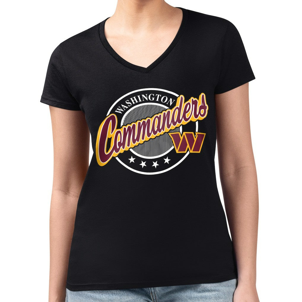 Washington Commanders G-III 4Her by Carl Banks Women's Super-Slim Fit Lightweight Pinstripe Circle V-Neck T-Shirt Black - NFL