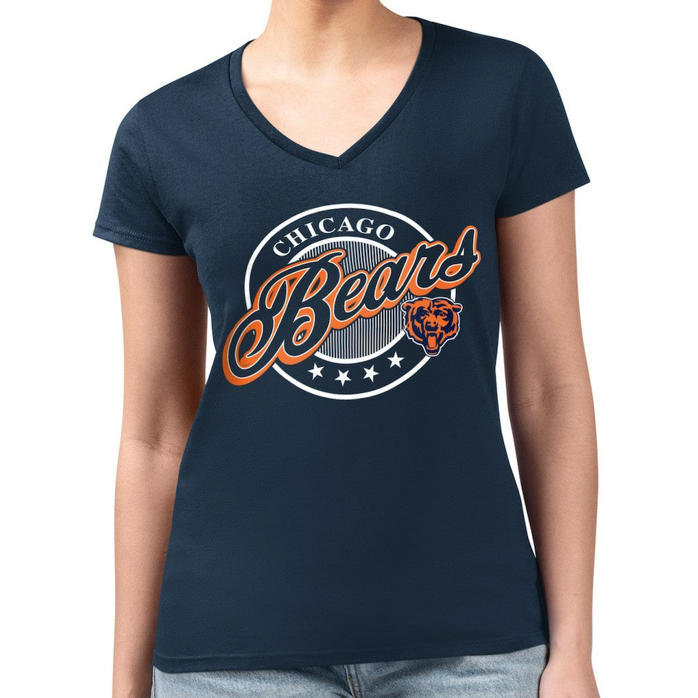 Chicago Bears G-III 4Her by Carl Banks Women's Super-Slim Fit Lightweight Pinstripe Circle V-Neck T-Shirt Navy - NFL