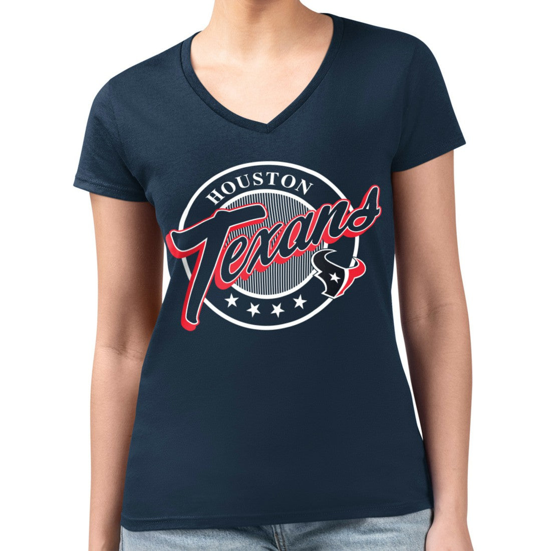 Houston Texans G-III 4Her by Carl Banks Women's Super-Slim Fit Lightweight Pinstripe Circle V-Neck T-Shirt Navy - NFL