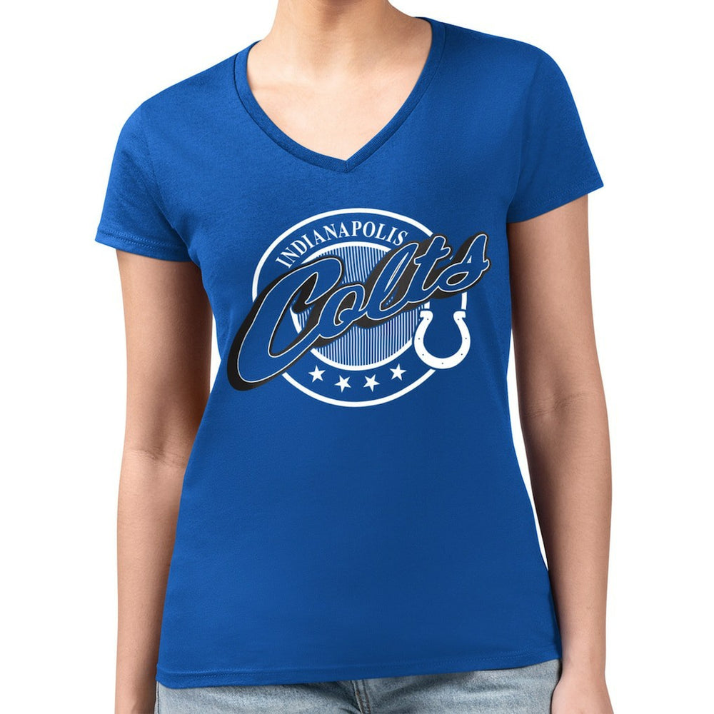 Indianapolis Colts G-III 4Her by Carl Banks Women's Super-Slim Fit Lightweight Pinstripe Circle V-Neck T-Shirt Royal - NFL