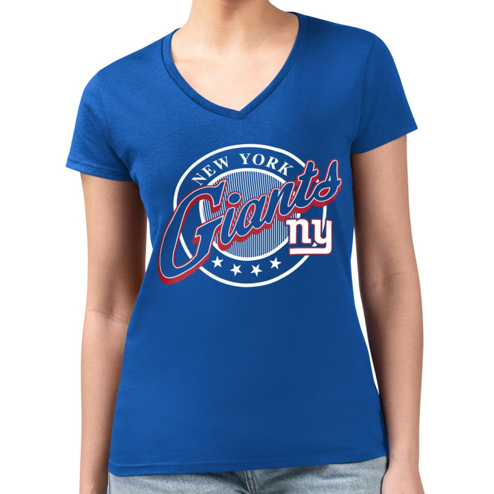 New York Giants G-III 4Her by Carl Banks Women's Super-Slim Fit Lightweight Pinstripe Circle V-Neck T-Shirt Royal - NFL