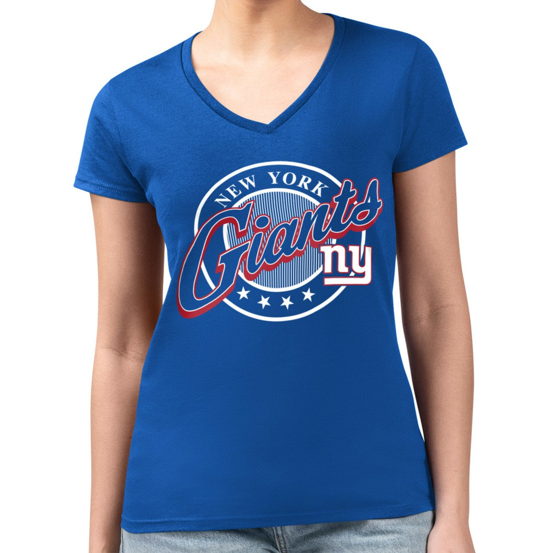New York Giants G-III 4Her by Carl Banks Women's Super-Slim Fit Lightweight Pinstripe Circle V-Neck T-Shirt Royal - NFL