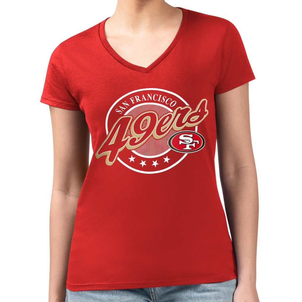 San Francisco 49ers G-III 4Her by Carl Banks Women's Super-Slim Fit Lightweight Pinstripe Circle V-Neck T-Shirt Scarlet - NFL