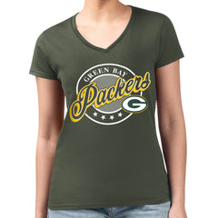 Green Bay Packers G-III 4Her by Carl Banks Women's Super-Slim Fit Lightweight Pinstripe Circle V-Neck T-Shirt Green - NFL