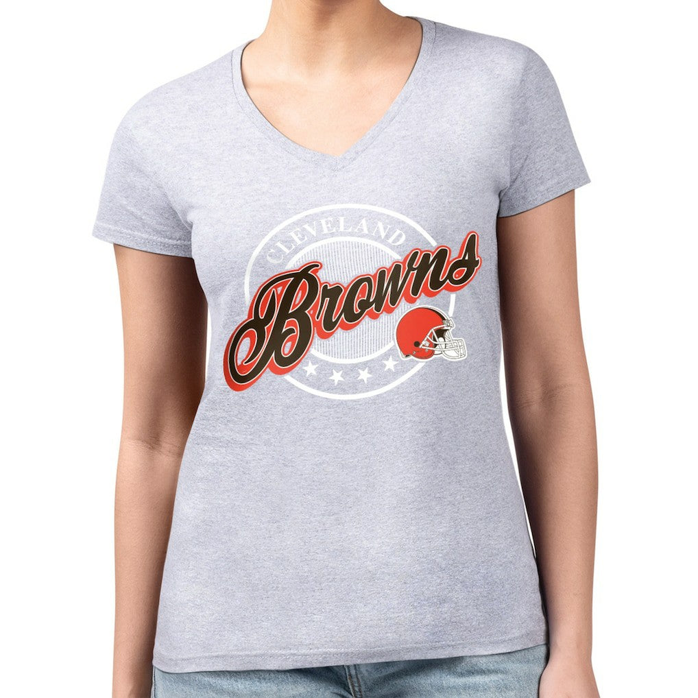 Cleveland Browns G-III 4Her by Carl Banks Women's Super-Slim Fit Lightweight Pinstripe Circle V-Neck T-Shirt Gray - NFL