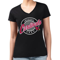 Arizona Cardinals G-III 4Her by Carl Banks Women's Super-Slim Fit Lightweight Pinstripe Circle V-Neck T-Shirt Black - NFL