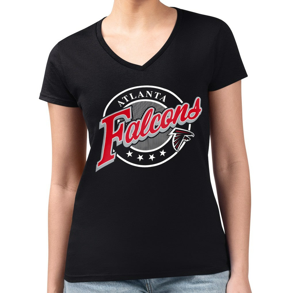 Atlanta Falcons G-III 4Her by Carl Banks Women's Super-Slim Fit Lightweight Pinstripe Circle V-Neck T-Shirt Black - NFL