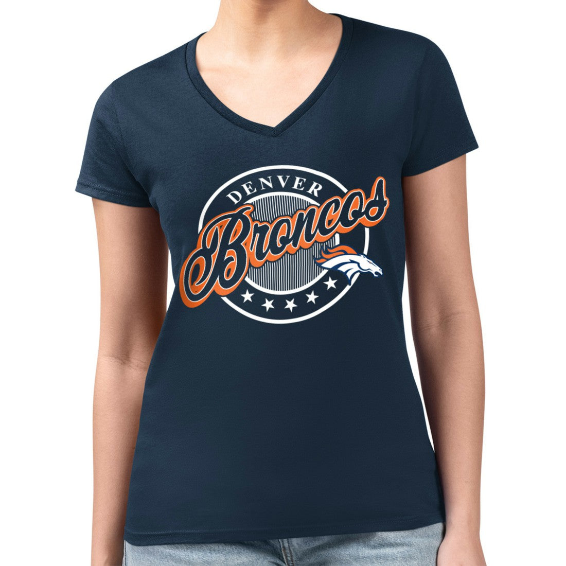 Denver Broncos G-III 4Her by Carl Banks Women's Super-Slim Fit Lightweight Pinstripe Circle V-Neck T-Shirt Navy - NFL