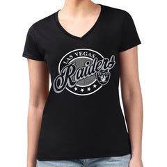 Las Vegas Raiders G-III 4Her by Carl Banks Women's Super-Slim Fit Lightweight Pinstripe Circle V-Neck T-Shirt Black - NFL