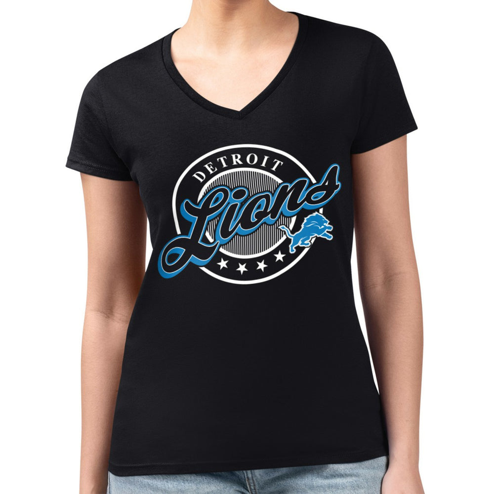 Detroit Lions G-III 4Her by Carl Banks Women's Super-Slim Fit Lightweight Pinstripe Circle V-Neck T-Shirt Black - NFL