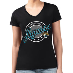 Jacksonville Jaguars G-III 4Her by Carl Banks Women's Super-Slim Fit Lightweight Pinstripe Circle V-Neck T-Shirt Black - NFL