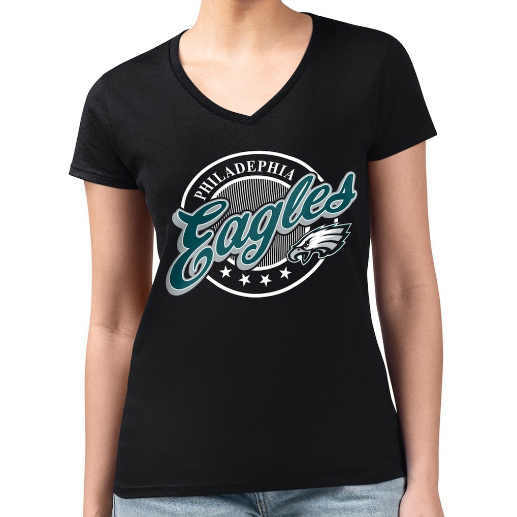 Philadelphia Eagles G-III 4Her by Carl Banks Women's Super-Slim Fit Lightweight Pinstripe Circle V-Neck T-Shirt Black - NFL
