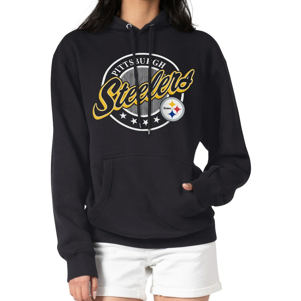 Pittsburgh Steelers G-III 4Her by Carl Banks Women's Pinstripe Circle Fleece Pullover Hoodie Black - NFL