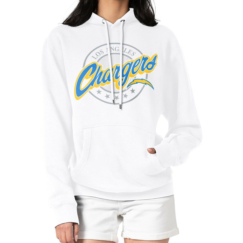 Los Angeles Chargers G-III 4Her by Carl Banks Women's Pinstripe Circle Fleece Pullover Hoodie White - NFL
