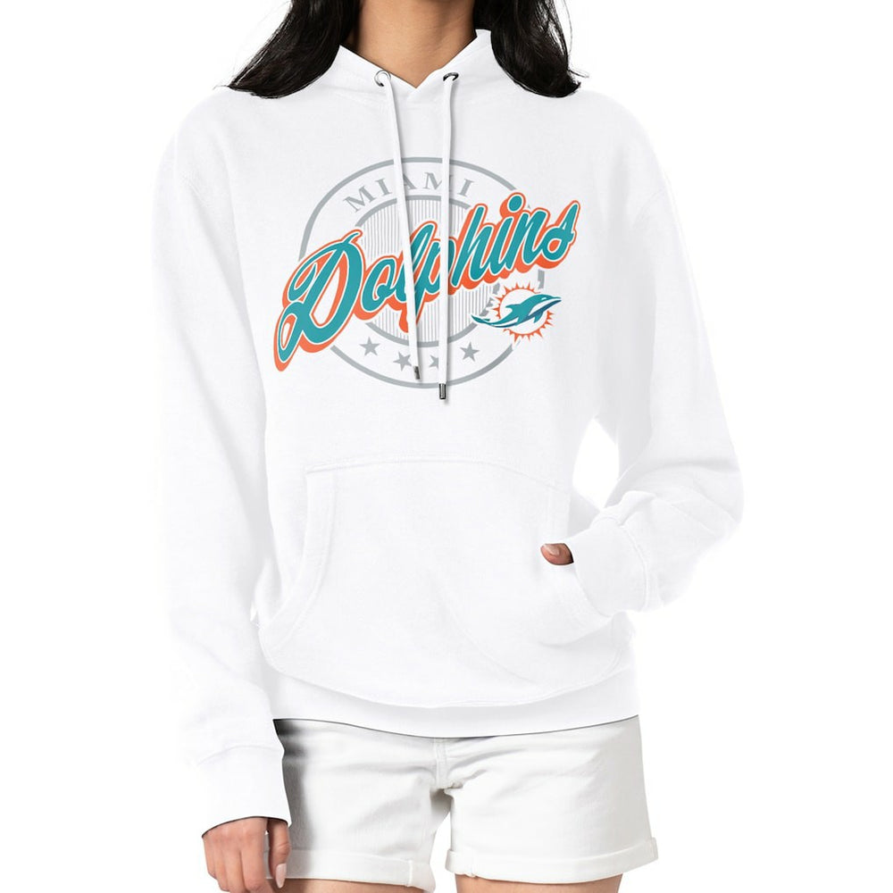 Miami Dolphins G-III 4Her by Carl Banks Women's Pinstripe Circle Fleece Pullover Hoodie White - NFL