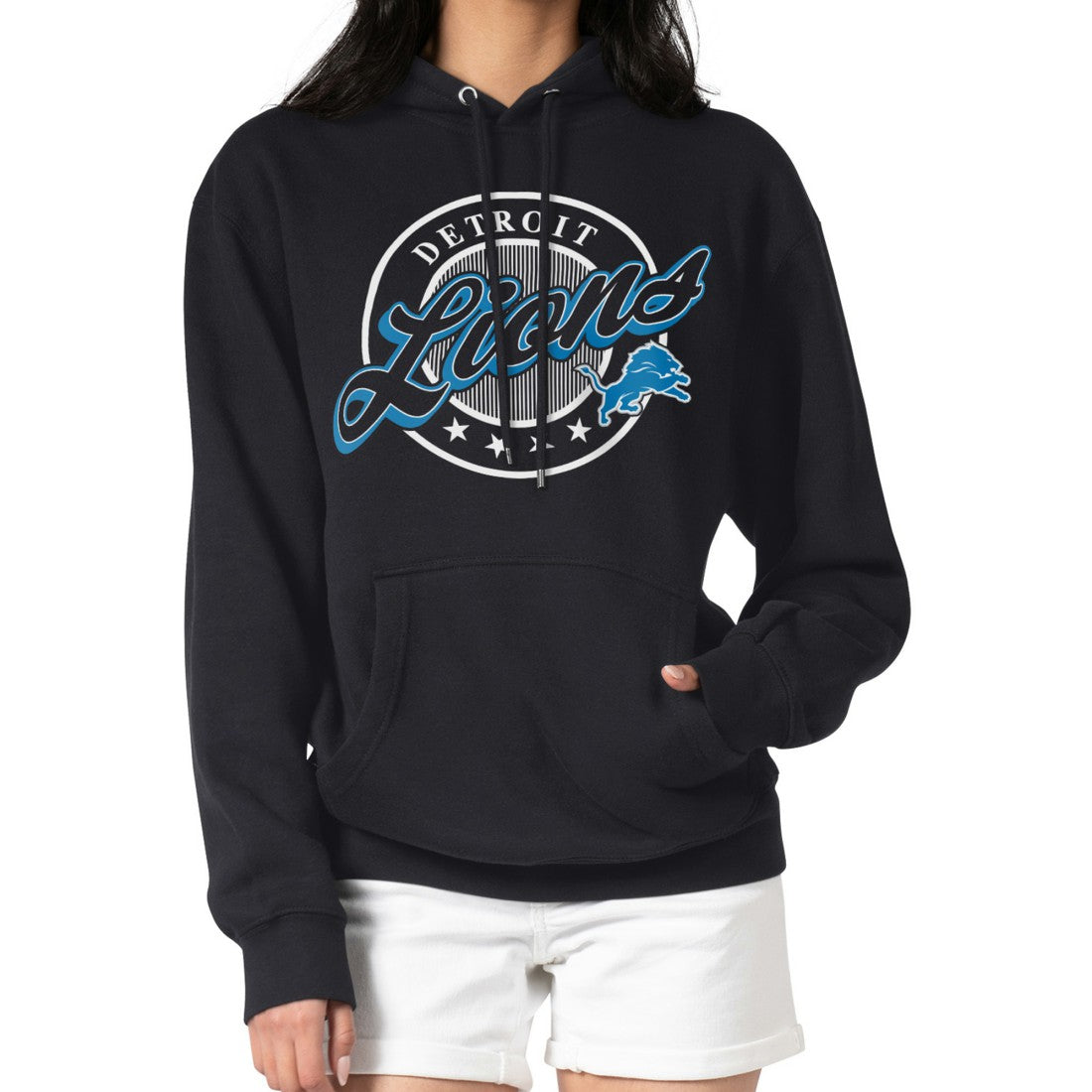 Detroit Lions G-III 4Her by Carl Banks Women's Pinstripe Circle Fleece Pullover Hoodie Black - NFL