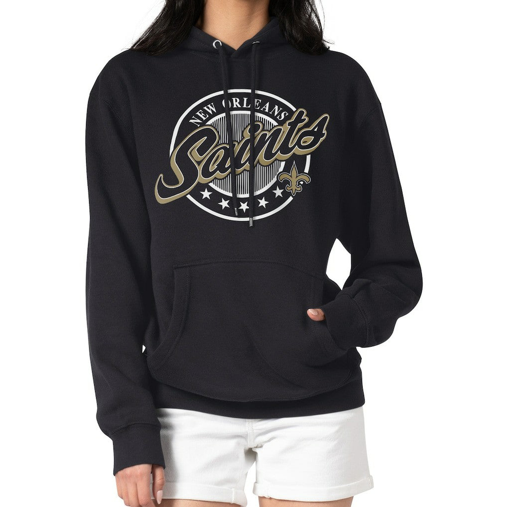 New Orleans Saints G-III 4Her by Carl Banks Women's Pinstripe Circle Fleece Pullover Hoodie Black - NFL