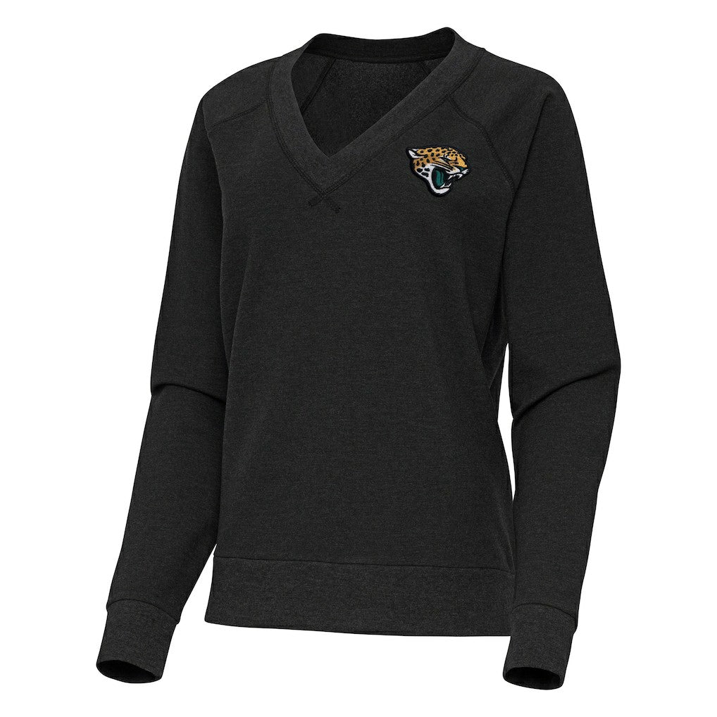 Jacksonville Jaguars Antigua Women's Varsity Tri-Blend V-Neck Long Sleeve T-Shirt Heather Black - NFL
