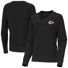 Kansas City Chiefs Antigua Women's Varsity Tri-Blend V-Neck Long Sleeve T-Shirt Heather Black - NFL