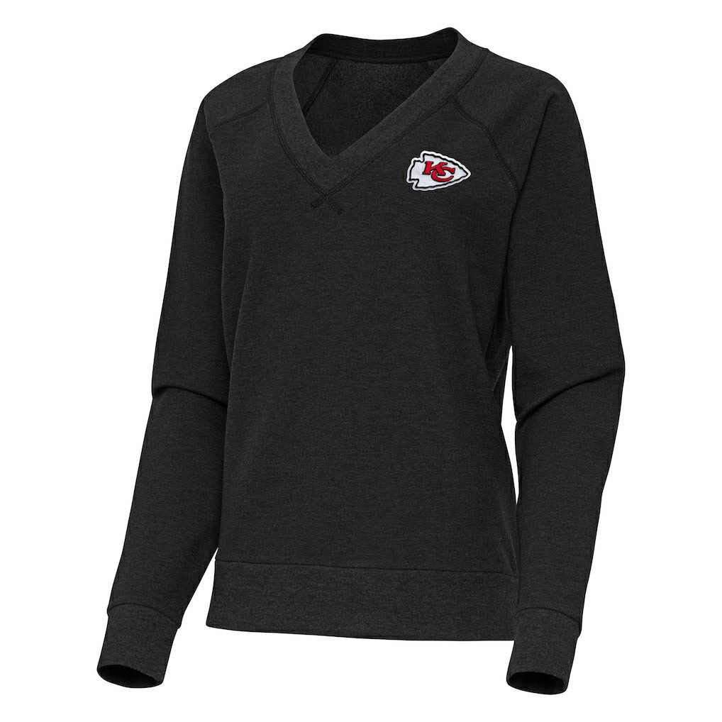 Kansas City Chiefs Antigua Women's Varsity Tri-Blend V-Neck Long Sleeve T-Shirt Heather Black - NFL