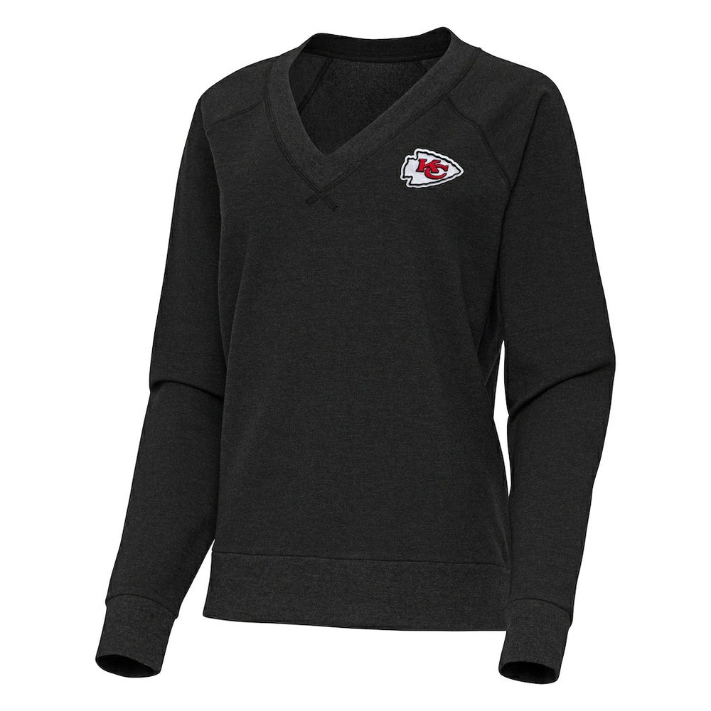 Kansas City Chiefs Antigua Women's Varsity Tri-Blend V-Neck Long Sleeve T-Shirt Heather Black - NFL