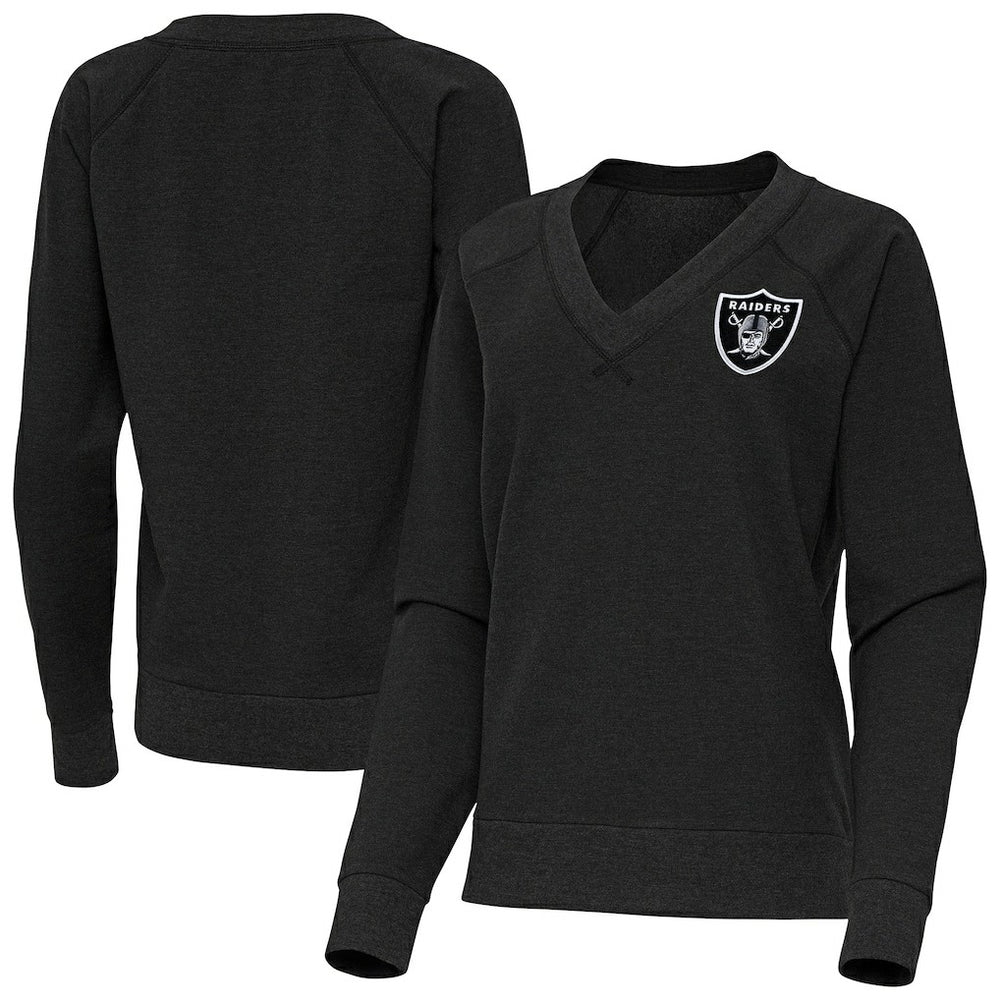 Las Vegas Raiders Antigua Women's Varsity Tri-Blend V-Neck Long Sleeve T-Shirt Heather Black - NFL
