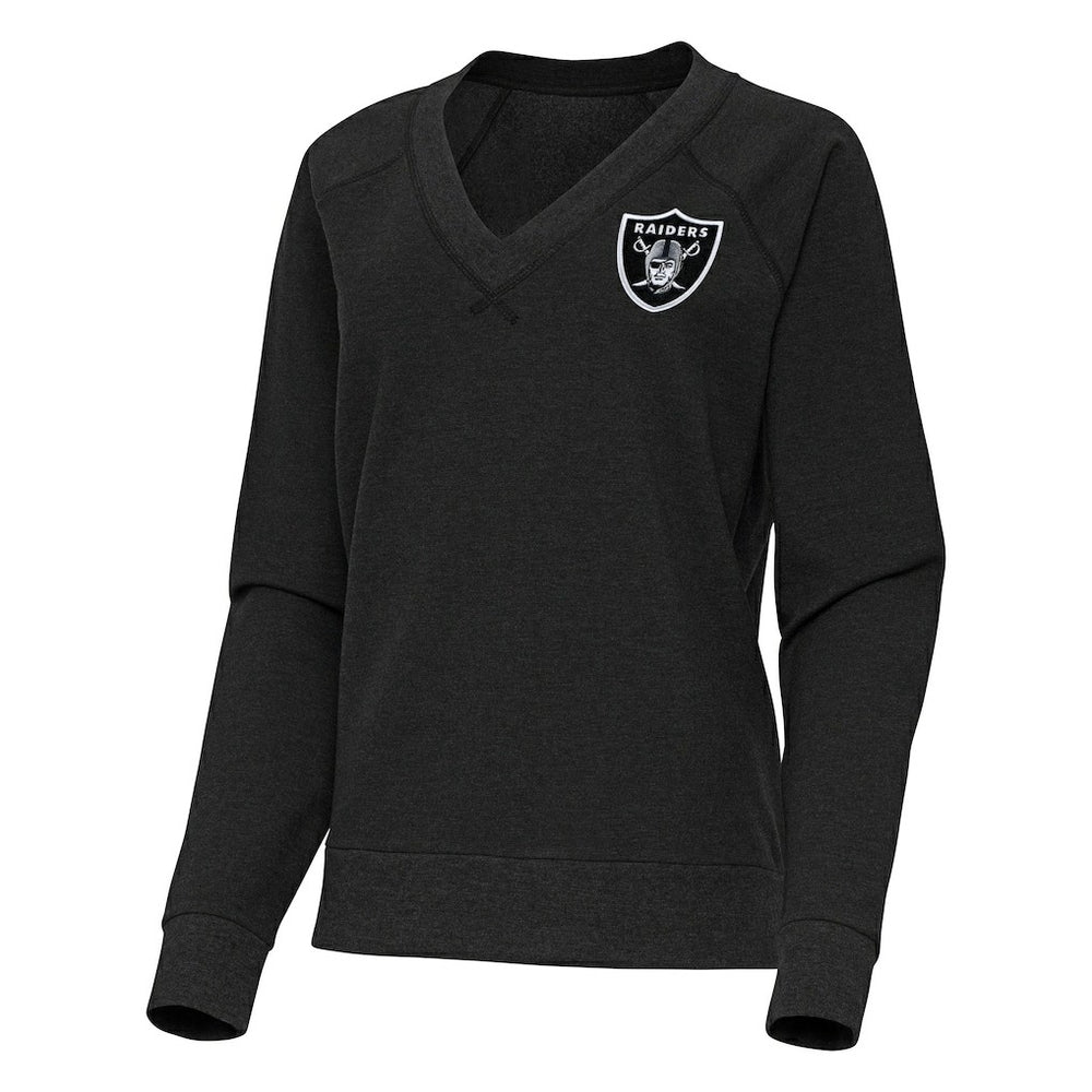 Las Vegas Raiders Antigua Women's Varsity Tri-Blend V-Neck Long Sleeve T-Shirt Heather Black - NFL