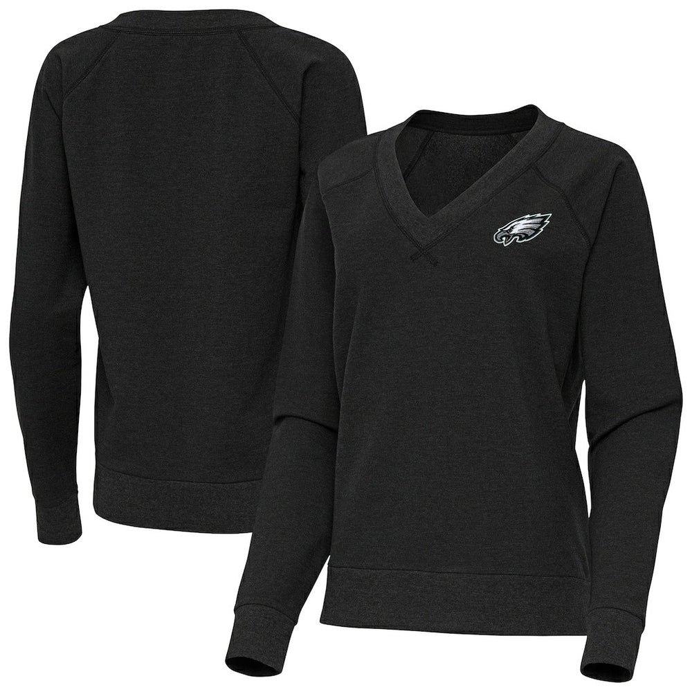 Philadelphia Eagles Antigua Women's Varsity Tri-Blend V-Neck Long Sleeve T-Shirt Heather Black - NFL