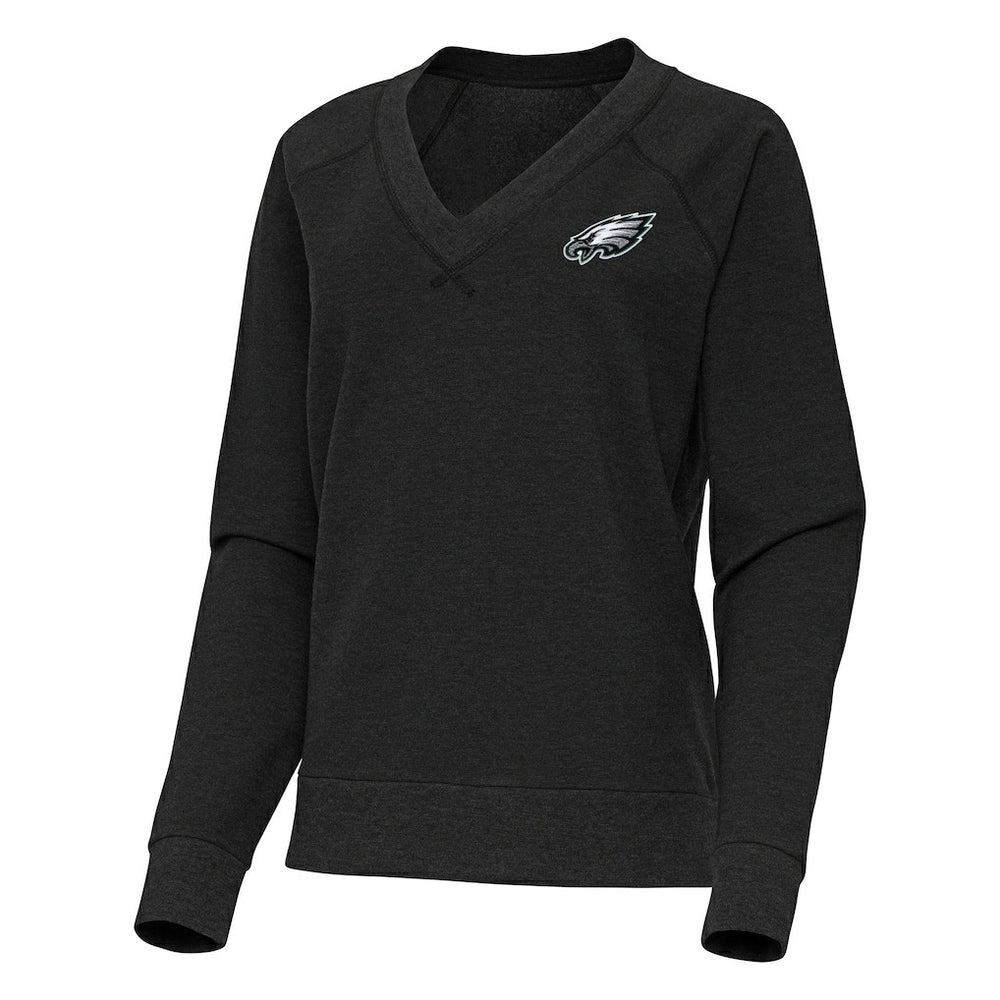 Philadelphia Eagles Antigua Women's Varsity Tri-Blend V-Neck Long Sleeve T-Shirt Heather Black - NFL