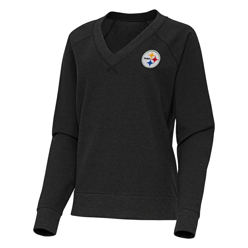 Pittsburgh Steelers Antigua Women's Varsity Tri-Blend V-Neck Long Sleeve T-Shirt Heather Black - NFL