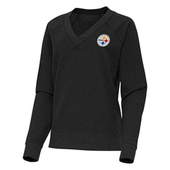 Pittsburgh Steelers Antigua Women's Varsity Tri-Blend V-Neck Long Sleeve T-Shirt Heather Black - NFL