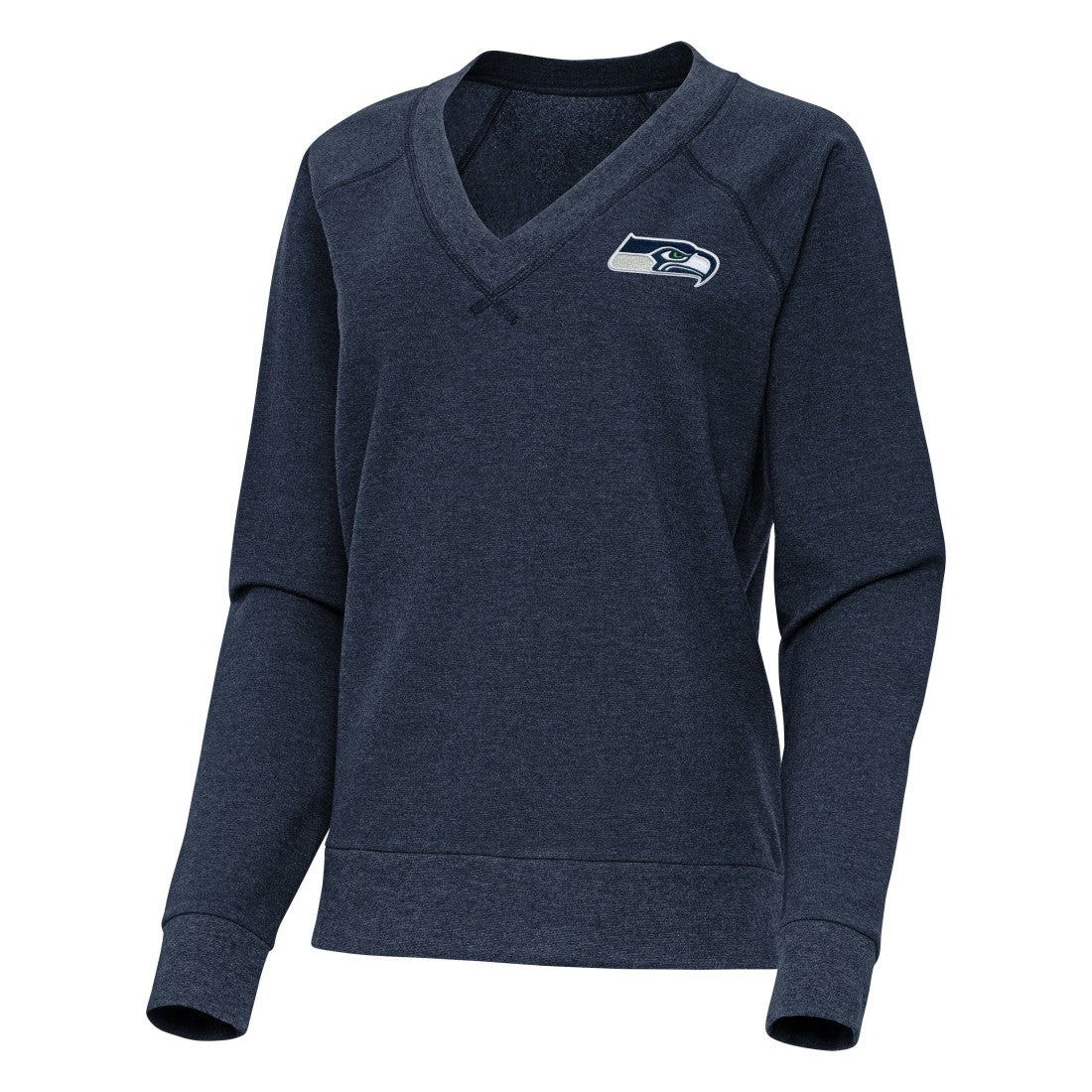 Seattle Seahawks Antigua Women's Varsity Tri-Blend V-Neck Long Sleeve T-Shirt Heather College Navy - NFL