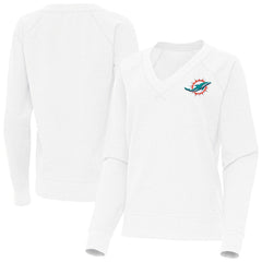 Miami Dolphins Antigua Women's Varsity Tri-Blend V-Neck Long Sleeve T-Shirt White - NFL