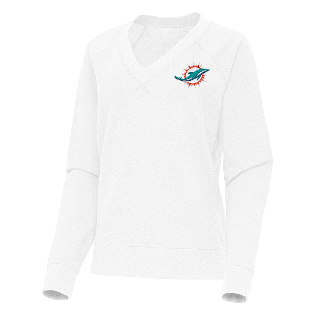 Miami Dolphins Antigua Women's Varsity Tri-Blend V-Neck Long Sleeve T-Shirt White - NFL