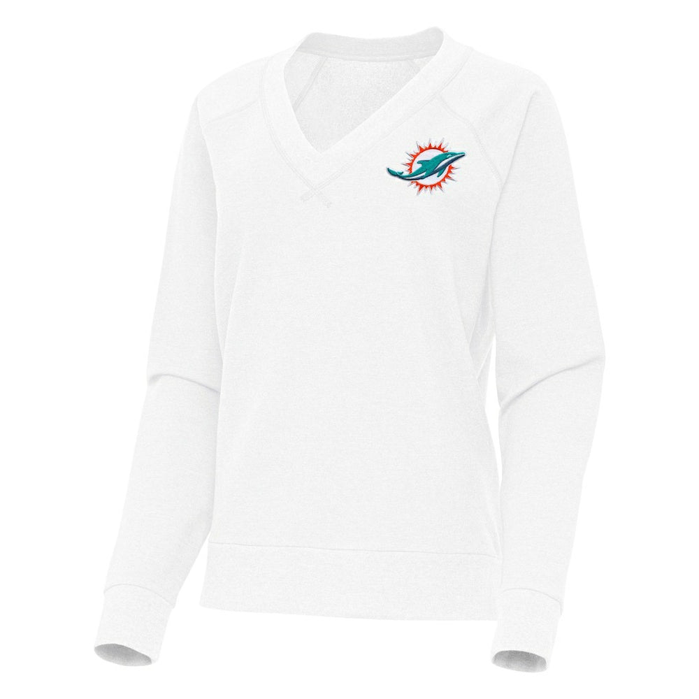 Miami Dolphins Antigua Women's Varsity Tri-Blend V-Neck Long Sleeve T-Shirt White - NFL