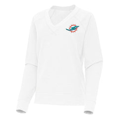 Miami Dolphins Antigua Women's Varsity Tri-Blend V-Neck Long Sleeve T-Shirt White - NFL