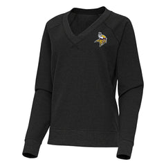 Minnesota Vikings Antigua Women's Varsity Tri-Blend V-Neck Long Sleeve T-Shirt Heather Black - NFL