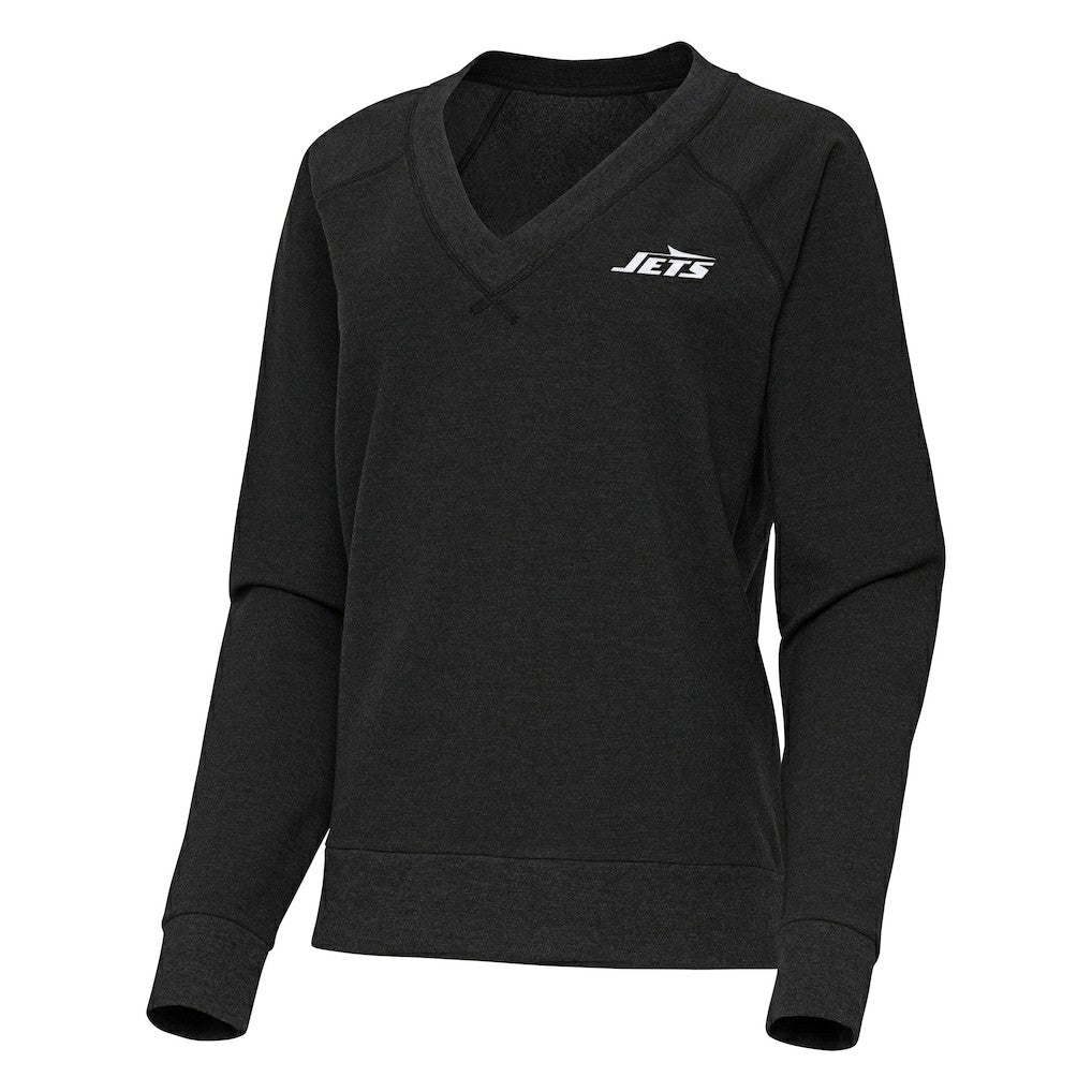 New York Jets Antigua Women's Varsity Tri-Blend V-Neck Long Sleeve T-Shirt Heather Black - NFL
