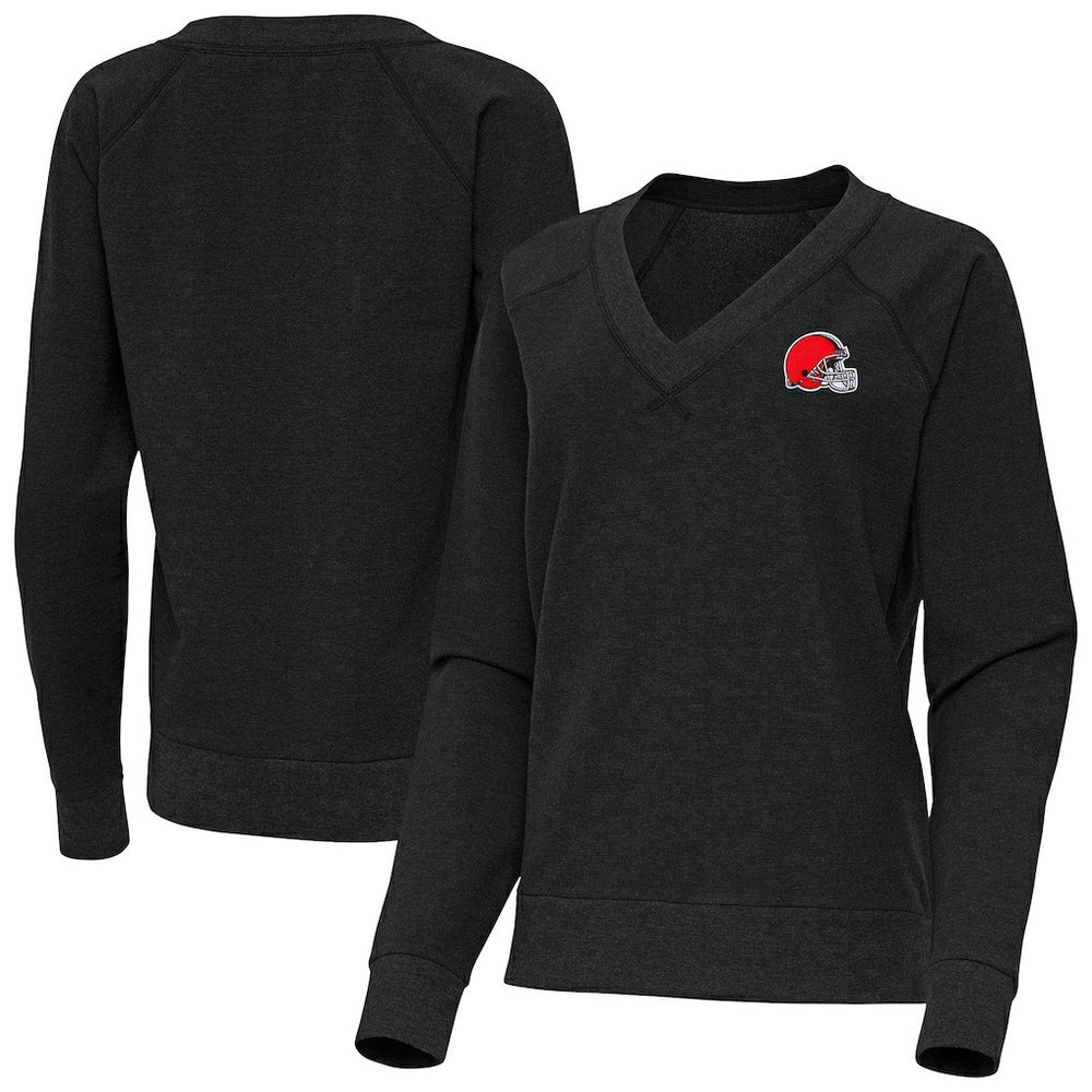Cleveland Browns Antigua Women's Varsity Tri-Blend V-Neck Long Sleeve T-Shirt Heather Black - NFL
