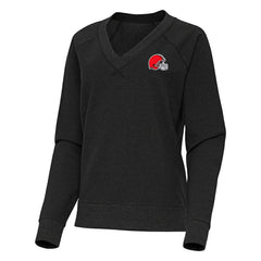 Cleveland Browns Antigua Women's Varsity Tri-Blend V-Neck Long Sleeve T-Shirt Heather Black - NFL
