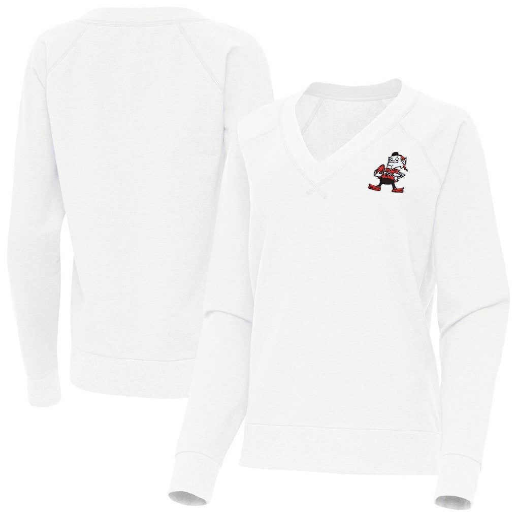 Cleveland Browns Antigua Women's Varsity Tri-Blend V-Neck Long Sleeve T-Shirt White - NFL