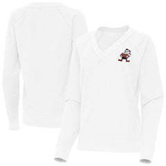 Cleveland Browns Antigua Women's Varsity Tri-Blend V-Neck Long Sleeve T-Shirt White - NFL