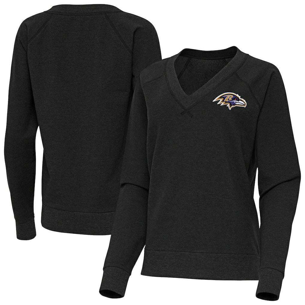 Baltimore Ravens Antigua Women's Varsity Tri-Blend V-Neck Long Sleeve T-Shirt Heather Black - NFL